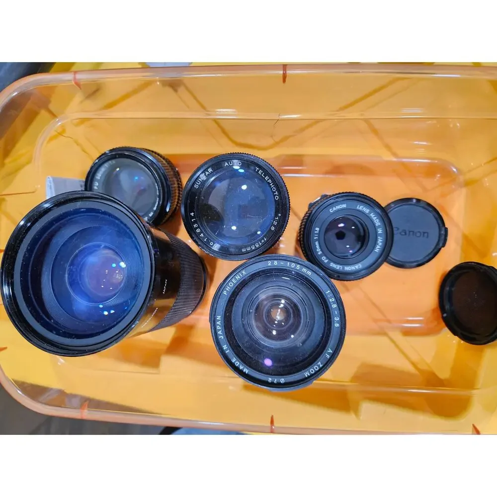 Vintage Camera Lens Lot of 5 Canon FD 50mm f/1.4, FD 50mm f/1.8, Suntar, Phoenix